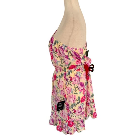 NWT Lulus Floral Cut Out Sundress Sleeveless Pink Yellow One Shoulder Size Large - Picture 4 of 11